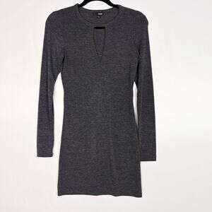Aritzia Wilfred Free Small S Heather Gray Cut Out Neck Long Sleeve Mini Dress